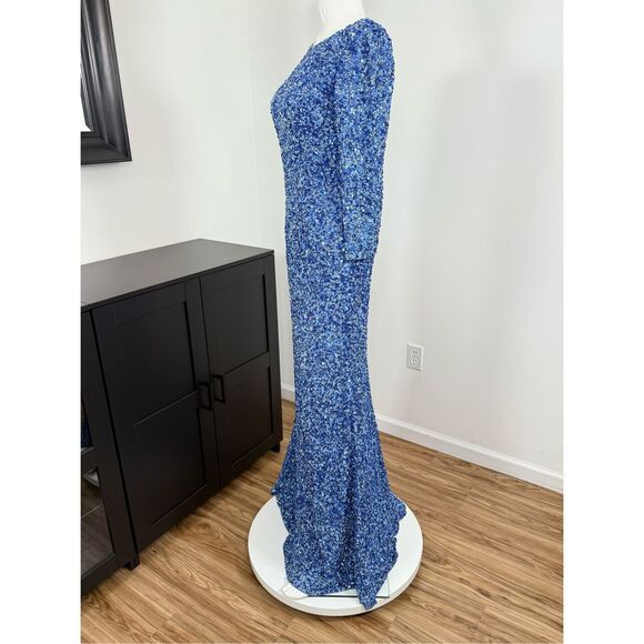 THEIA Three-Quarter Sleeve Sequin Sheath Gown US Size 6 $1400 - Picture 12 of 15